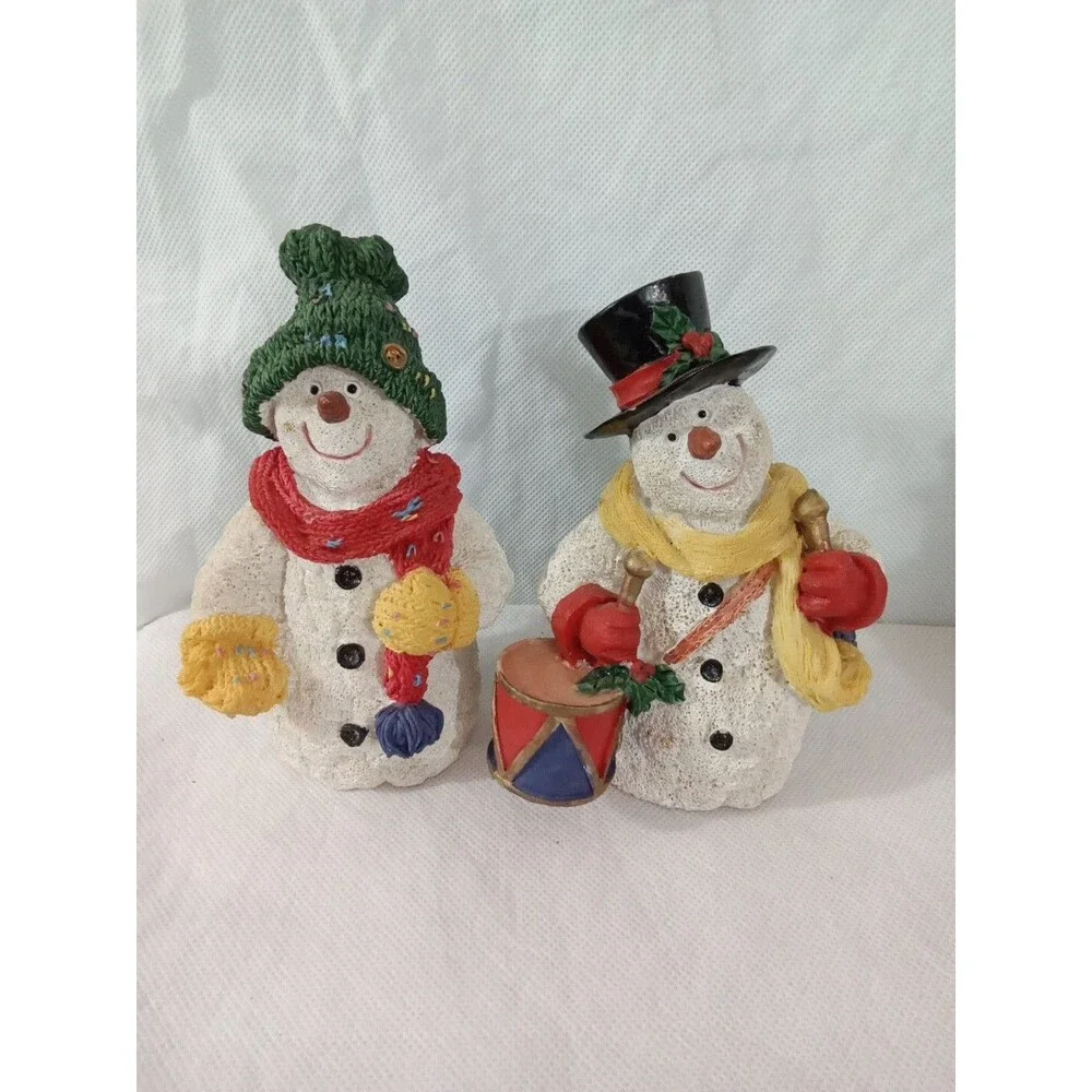 Snowman Figurines Vintage Resin Red White‎ Yellow Drum Christmas Holiday